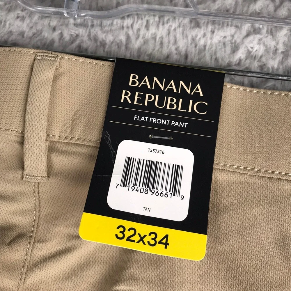 Banana Republic Flat Front Pant Mens 32x34 Tan Golf Trousers Polyester  NEW NWT